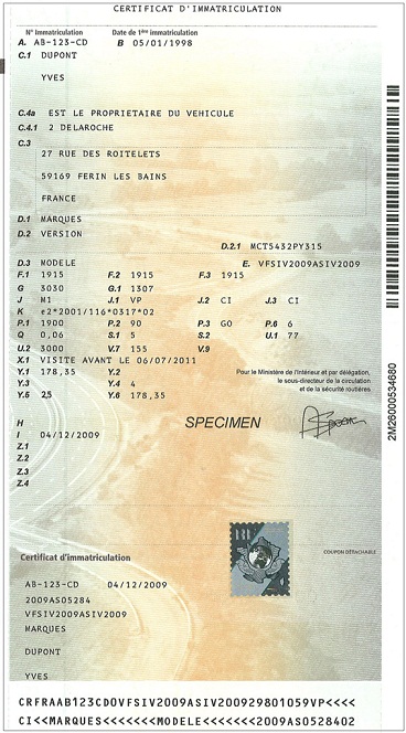 Document de carte grise